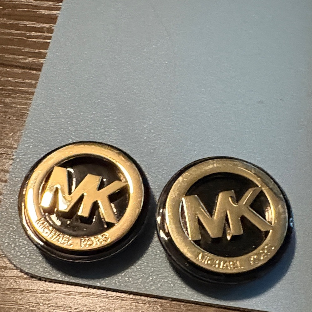 Michael Kors Gold and Black MK Round Logo pins